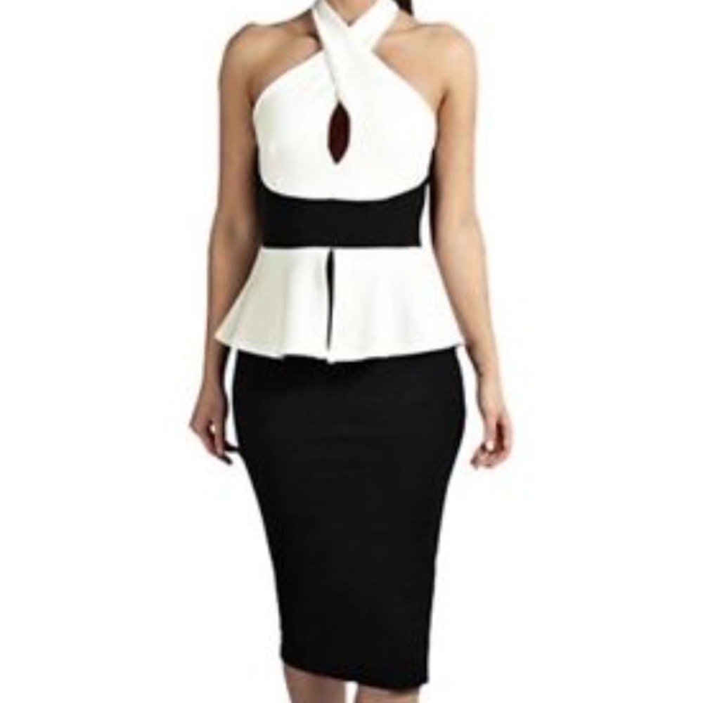 Uxcell Woman Crossover Halter Pepium Dress Black M